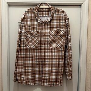 Men's Brown Plaid Long-Sleeve Button-Down Shirt - Classic Casual